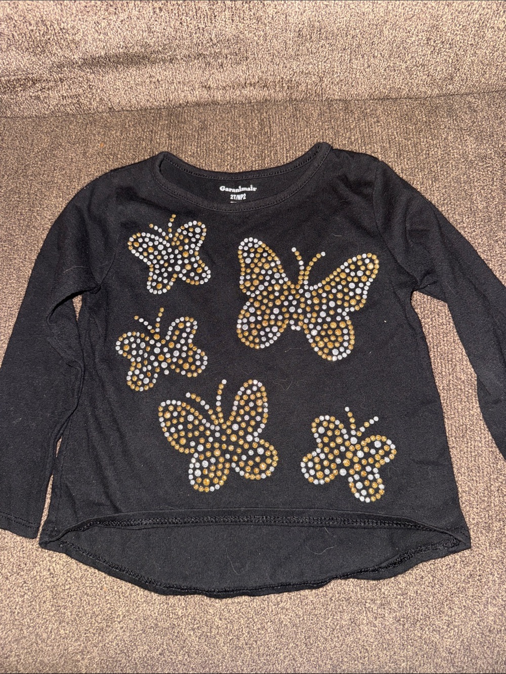 Gymboree Black Long Sleeve Tee with Gold & Silver Stud Butterfly Design
